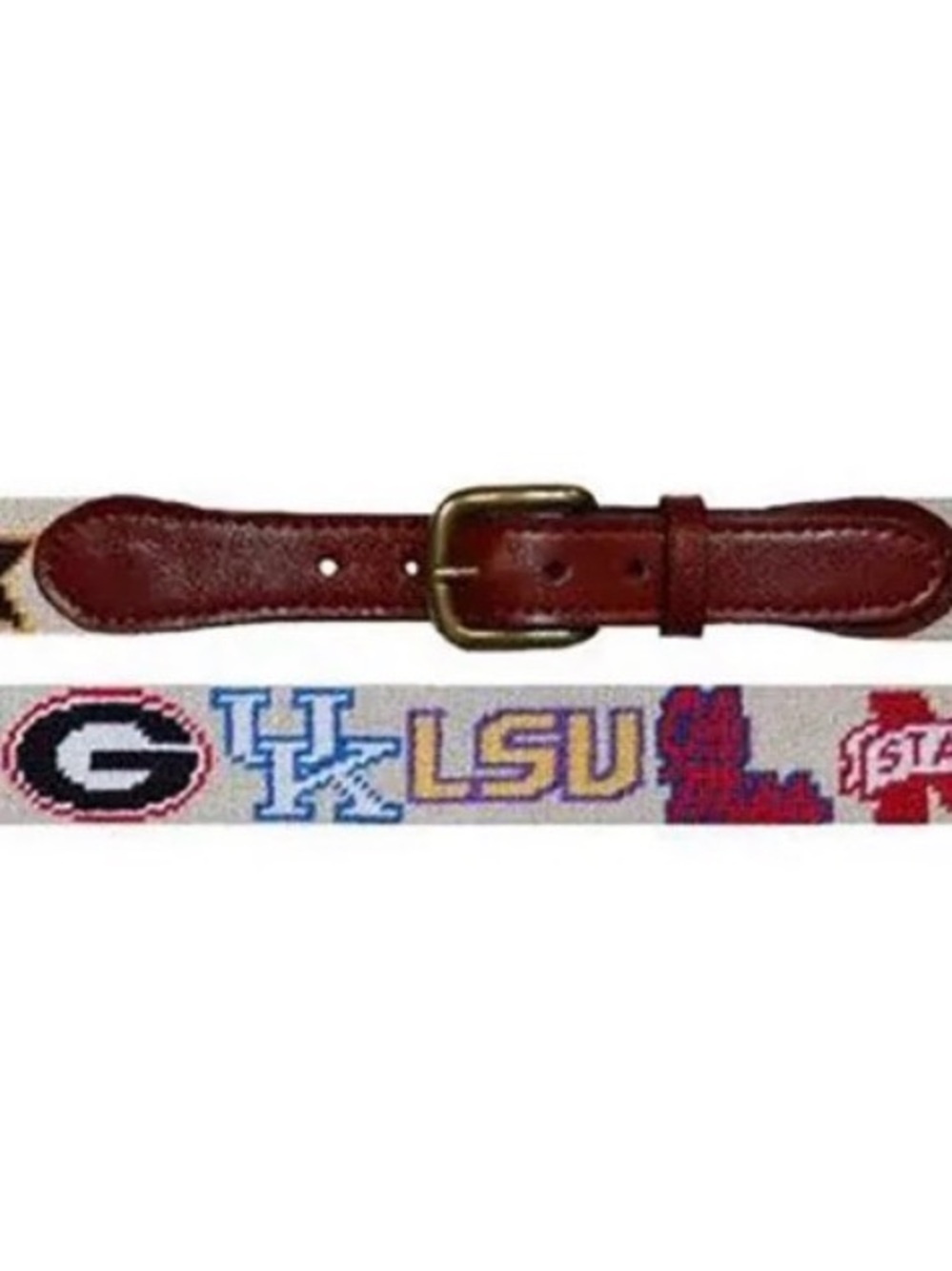 Smathers & Branson Old SEC Collegiate Needlepoint Leather Trim Belt